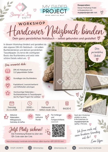 Workshop „Hardcover Notizbuch binden“ am SA, 21.11.2026 – kreative Auszeit mit Papier & Buchbinderhandwerk | Art. Nr. 4097230701